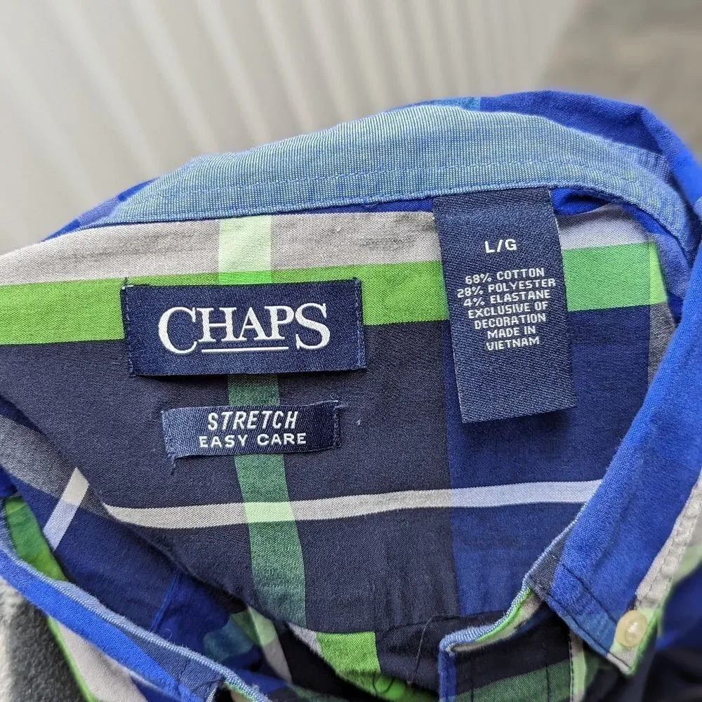 Chaps Large Blue & Green‎ Plaid Long Sleeve Button Front Shirt Old Money Preppy